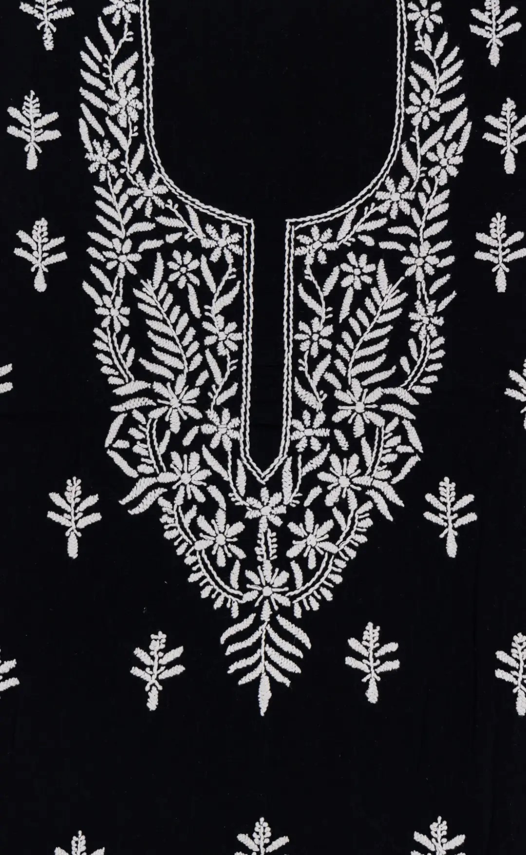 Adrika Hand Embroidered Black Cotton Unstitched Kurta Set
