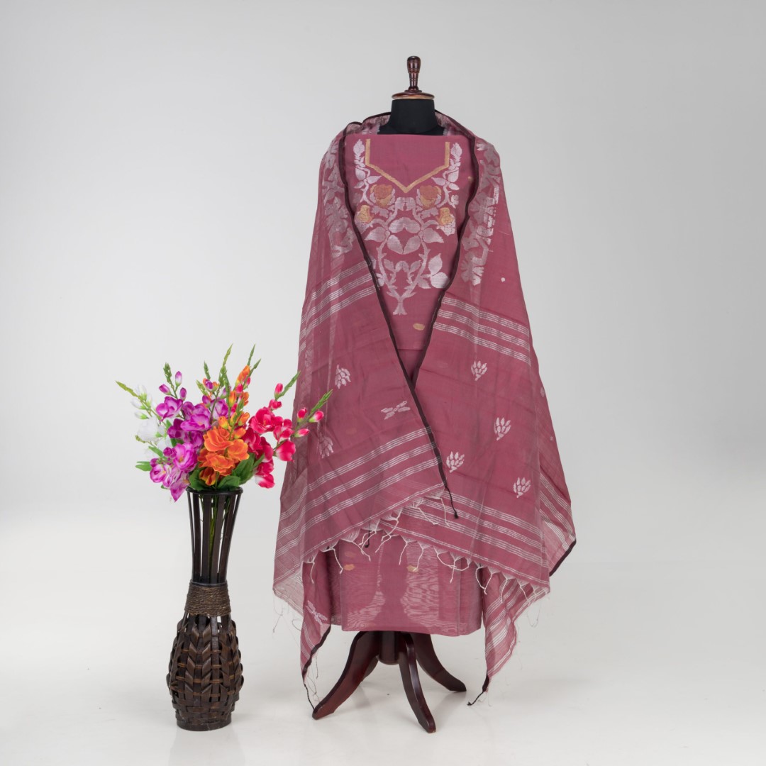 Handloom Dhakai Jamdani Cotton Muslin Kurti & Dupatta Set by Adrika