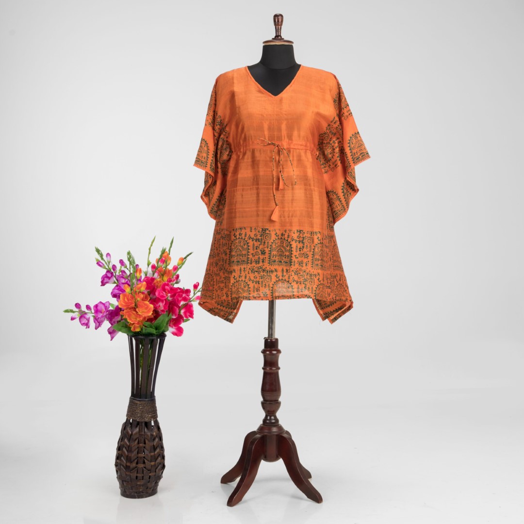 Artisan Hand Block Print Murshidabad Silk Kaftan by Adrika's