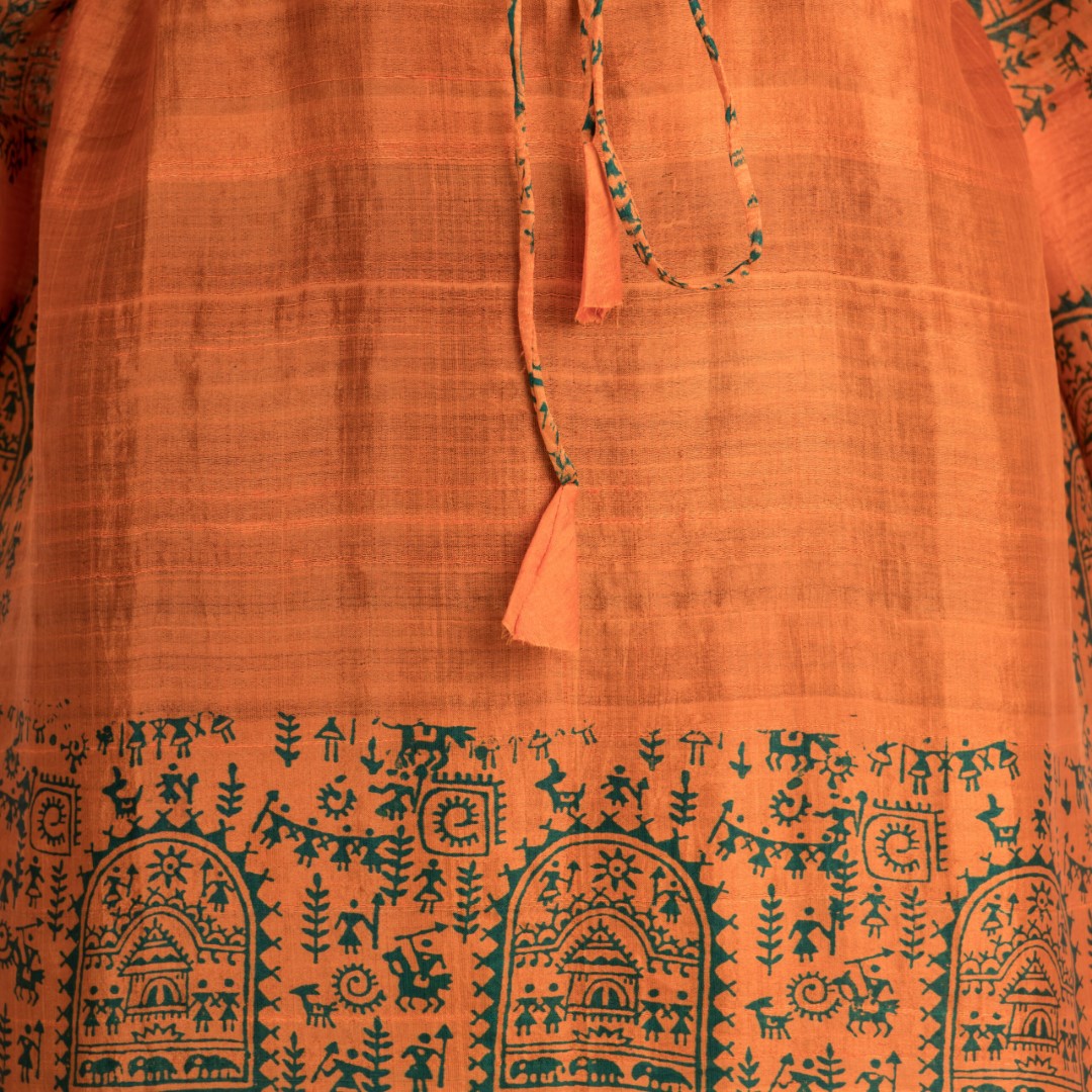 Hand Block Printed Murshidabad Silk Kaftan by Adrika