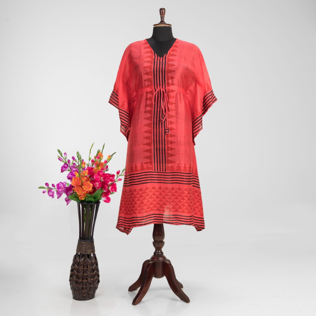 Adrika’s Pure Handloom Hand Block Murshidabad Silk Kaftan