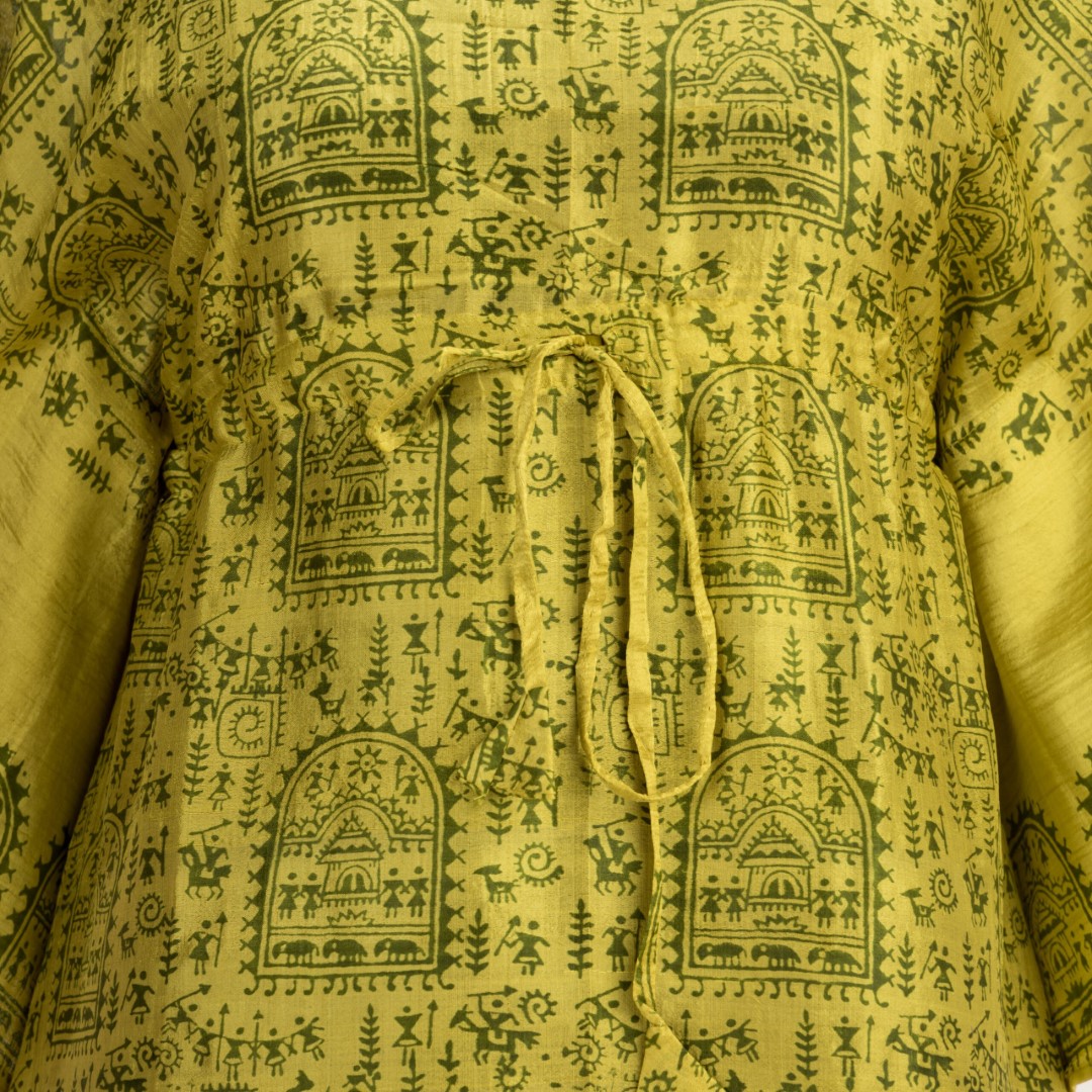 Adrika’s Stylish Murshidabad Silk Kaftan with Hand block Print