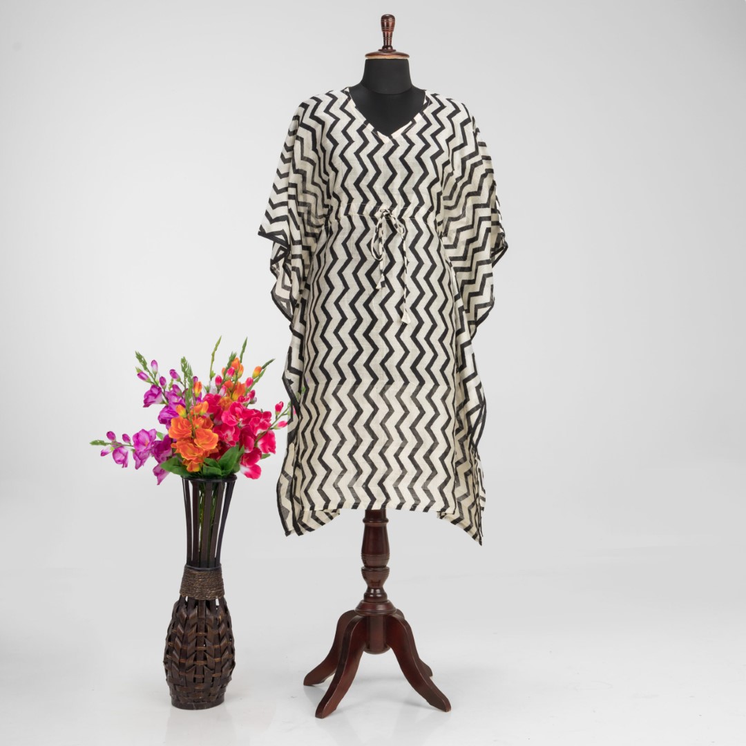 Artisanal Hand Block Print on Adrika's Murshidabad Silk Kaftan