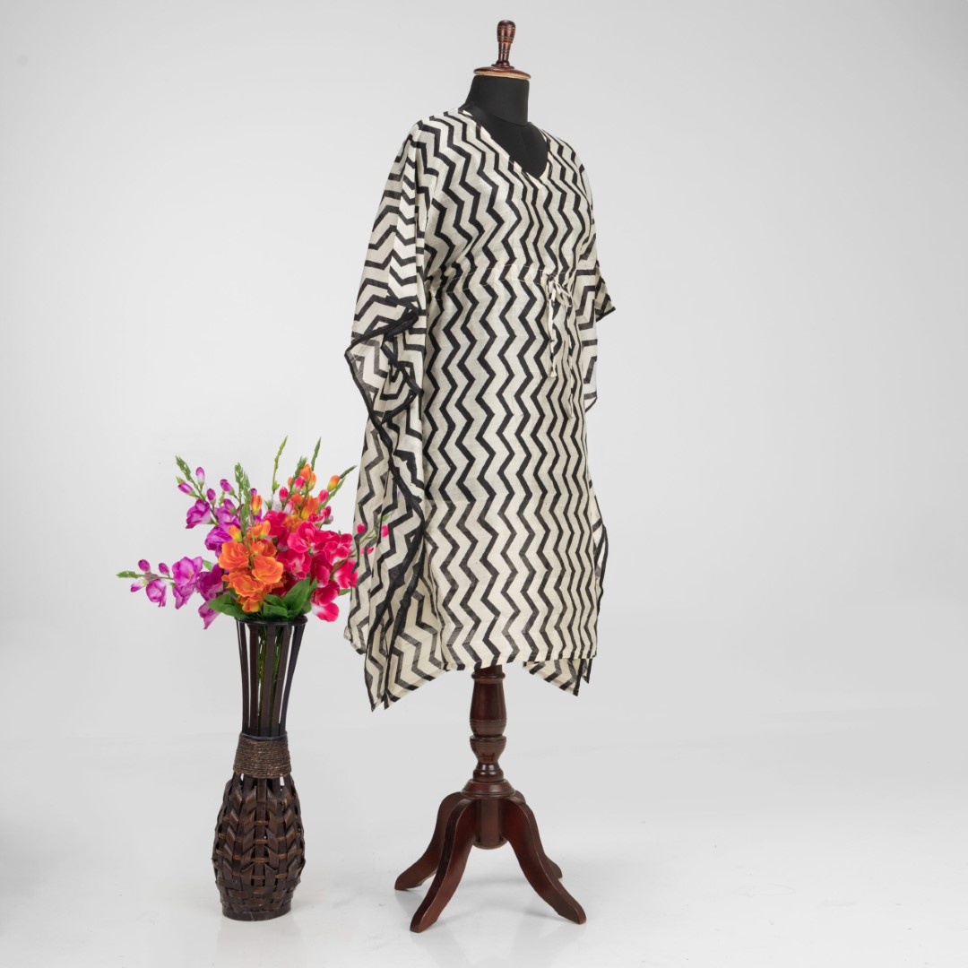 Adrika Handcrafted Murshidabad Silk Kaftan with Hand Block Printing