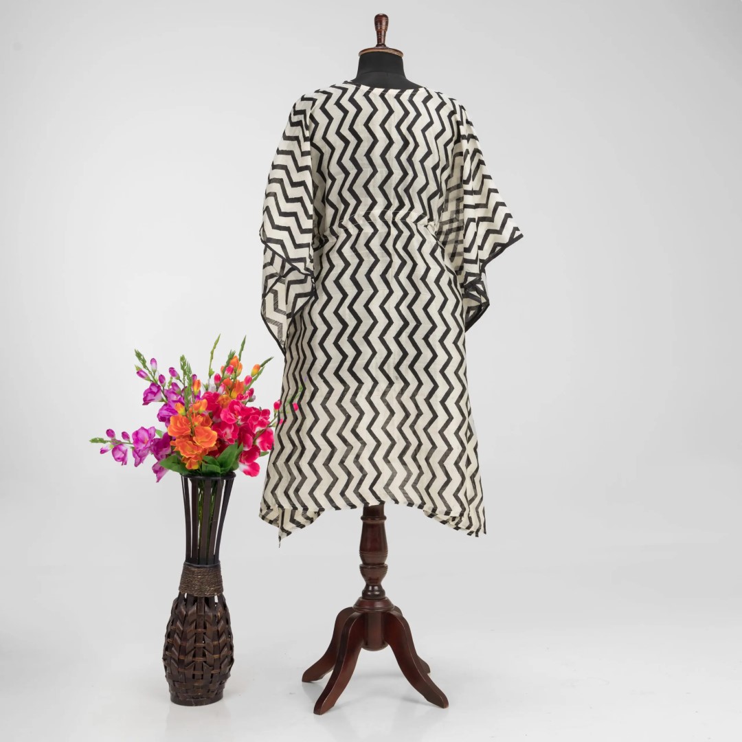 Designer Hand Block Printed Murshidabad Silk Kaftan by Adrika