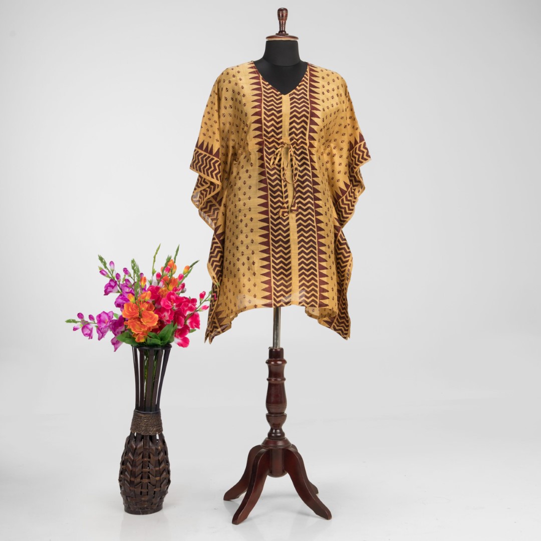 Artisan Hand Block Print on Adrika's Murshidabad Silk Kaftan