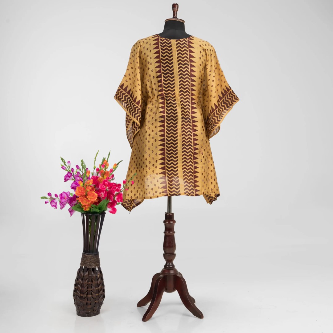 Adrika's Designer Handloom Hand Block Printed Murshidabad Silk Kaftan