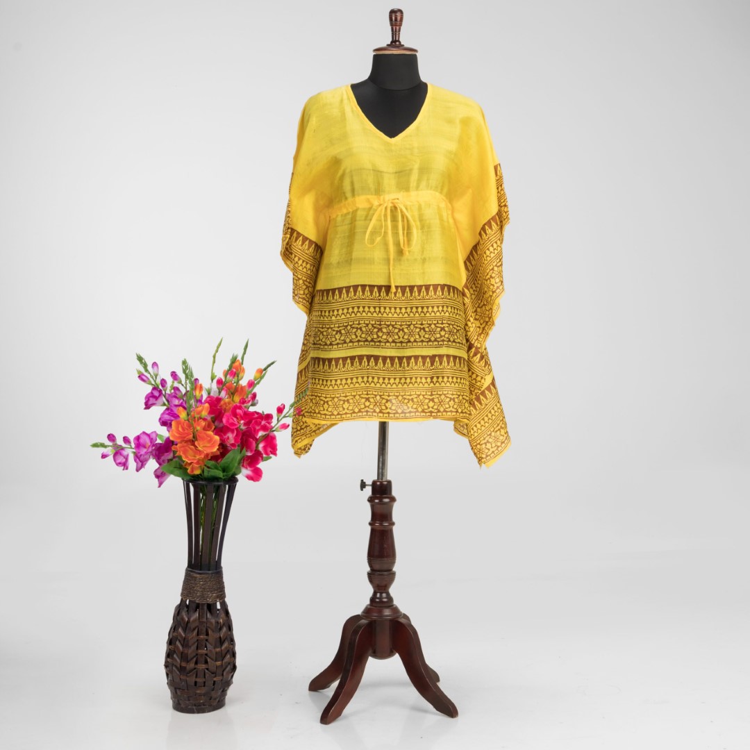 Hand Block Printed Pure Handloom Murshidabad Silk Kaftan