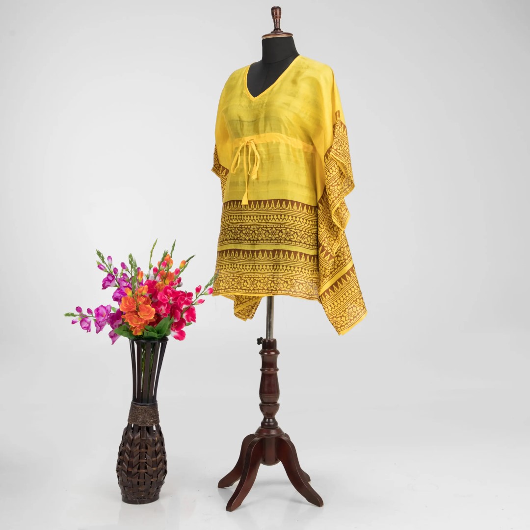 Adrika Pure Handloom Hand Block Murshidabad Silk Kaftan