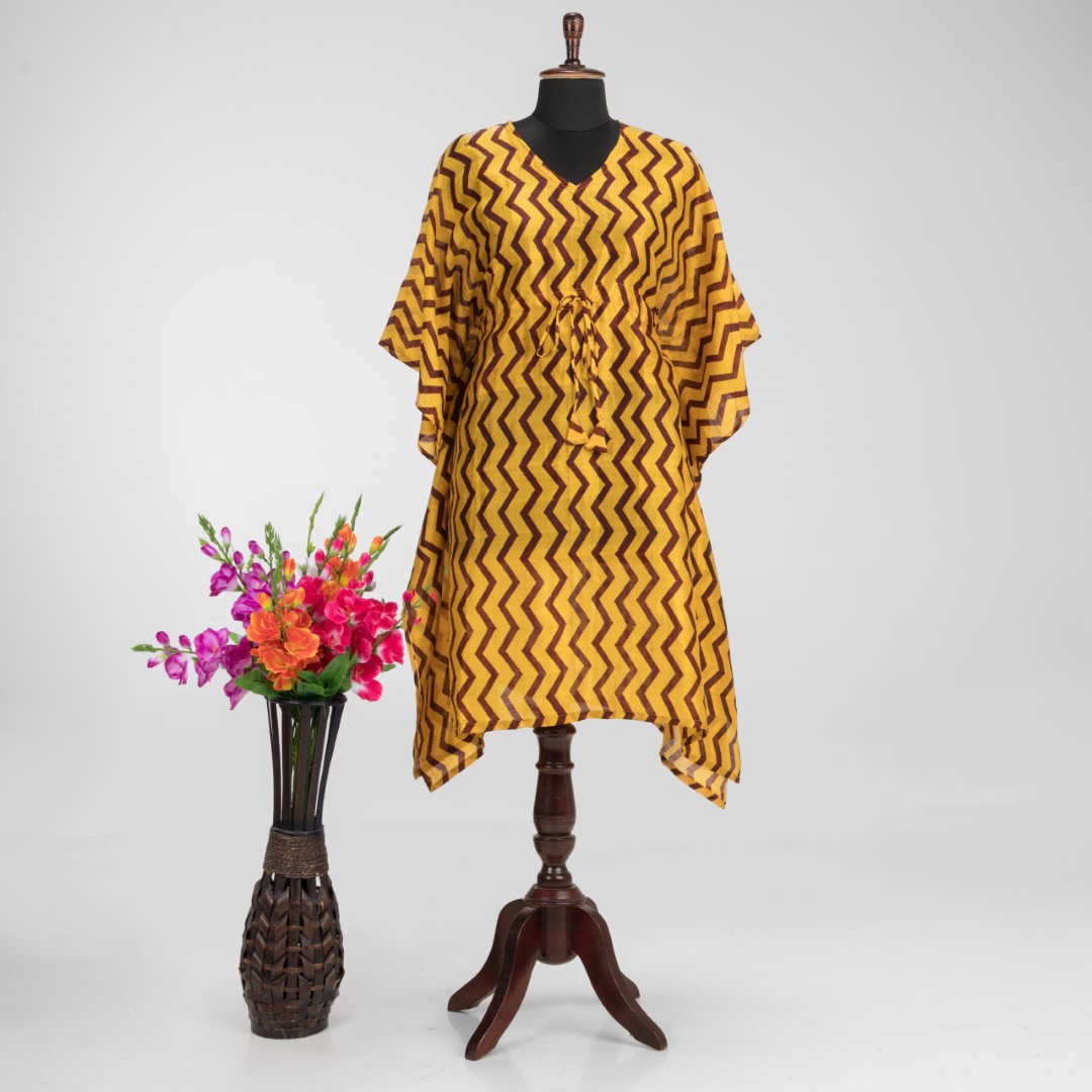 Designer Hand Block Printed Murshidabad Silk Kaftan by Adrika