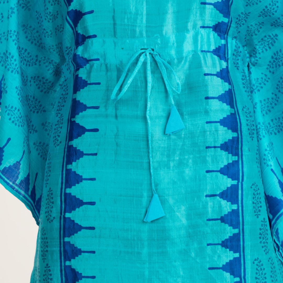 Handloom Murshidabad Silk Kaftan with Exquisite Hand Block Print