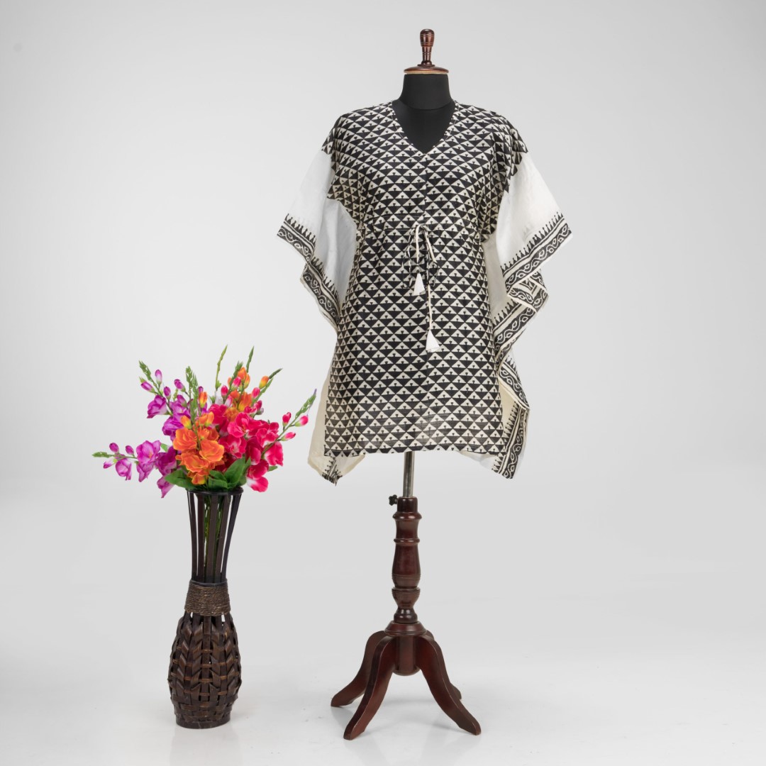 Adrika's Murshidabad Silk Kaftan with Detailed Hand Block Printing