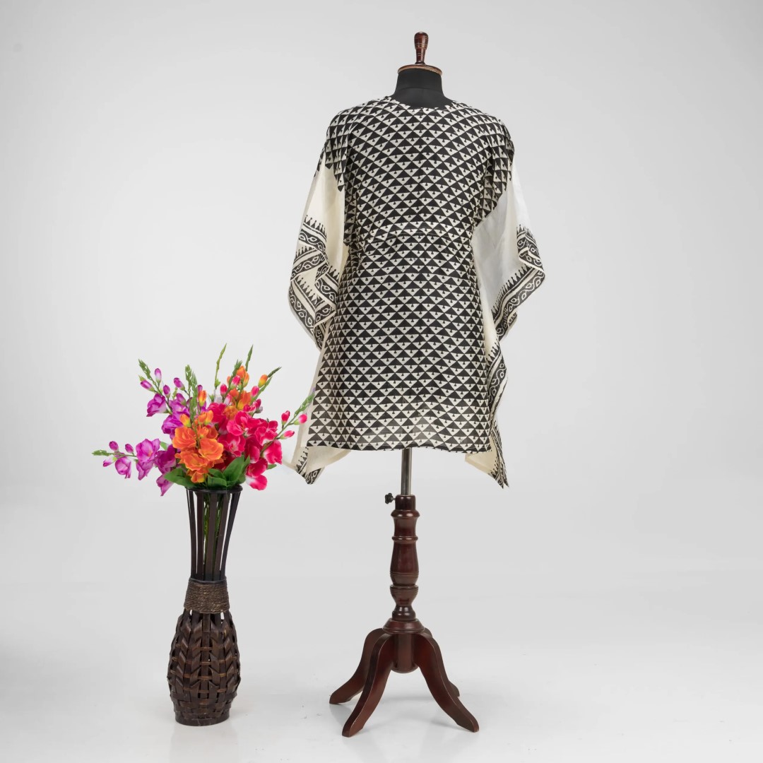Adrika Pure Handloom Murshidabad Silk Kaftan with Elegant Hand Block Printing