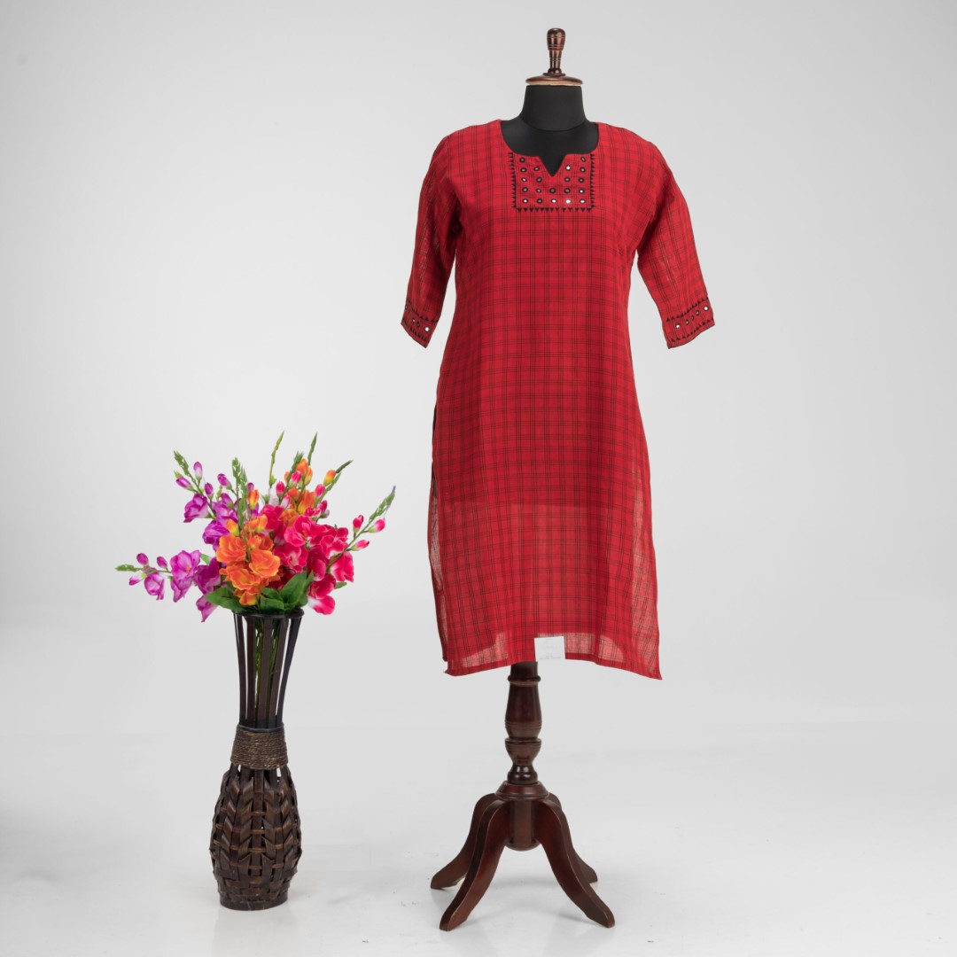 Hand Embroidered Pure Khadi Cotton Kurti by Adrika