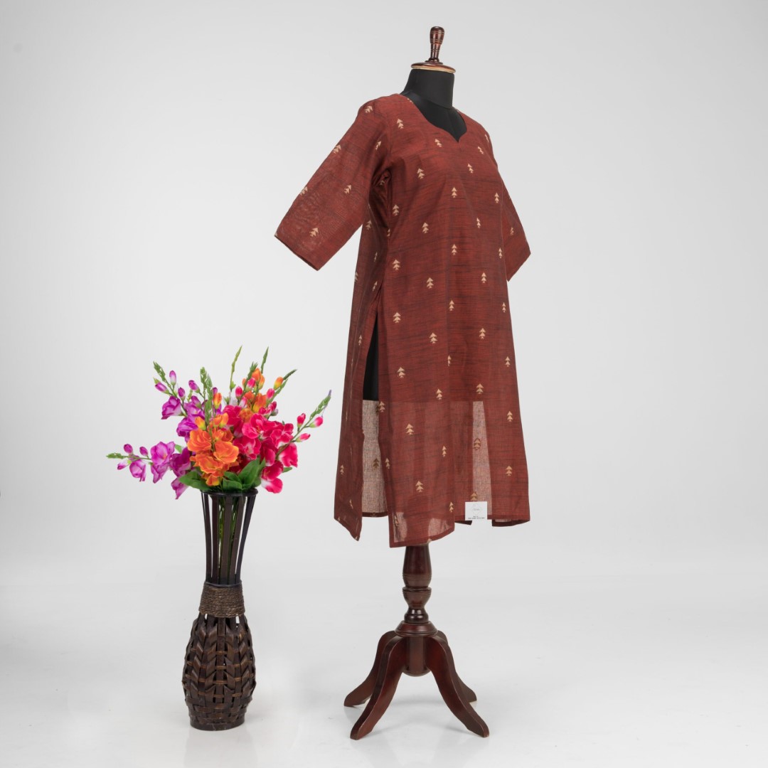 Khadi Cotton Kurti with Detailed Embroidery by Adrika