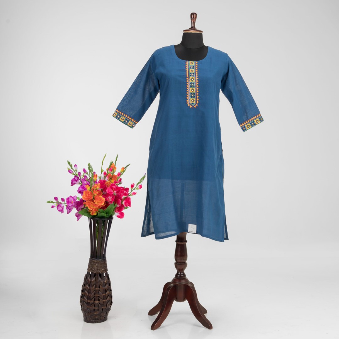 Adrika’s Designer Khadi Cotton Kurti with Hand Embroidery