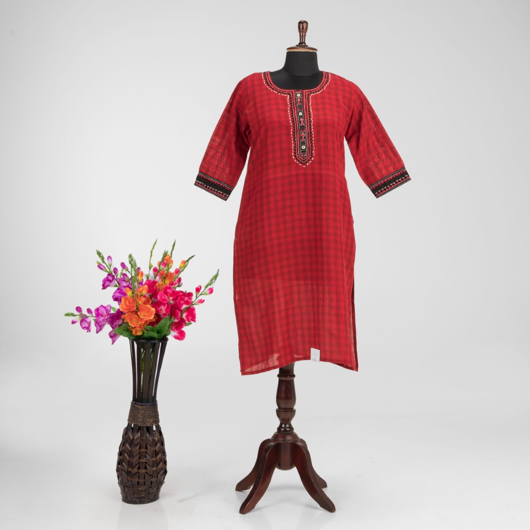 Adrika’s Designer Khadi Cotton Hand Embroidered Kurti