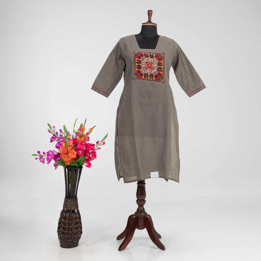 Adrika’s Designer Khadi Cotton Kurti with Hand Embroidery