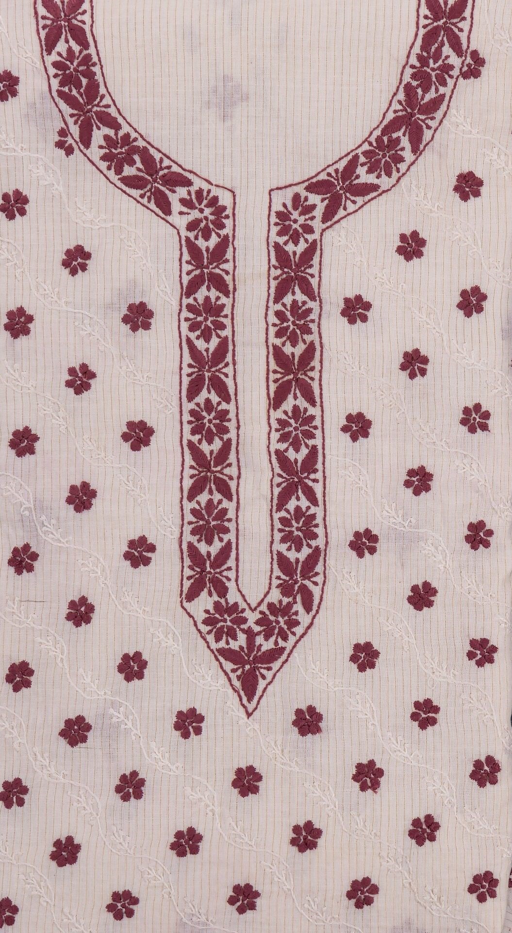 Premium Off White Mangalgiri Cotton Lucknow Chikankari Unstitched Kurti Set by Adrika