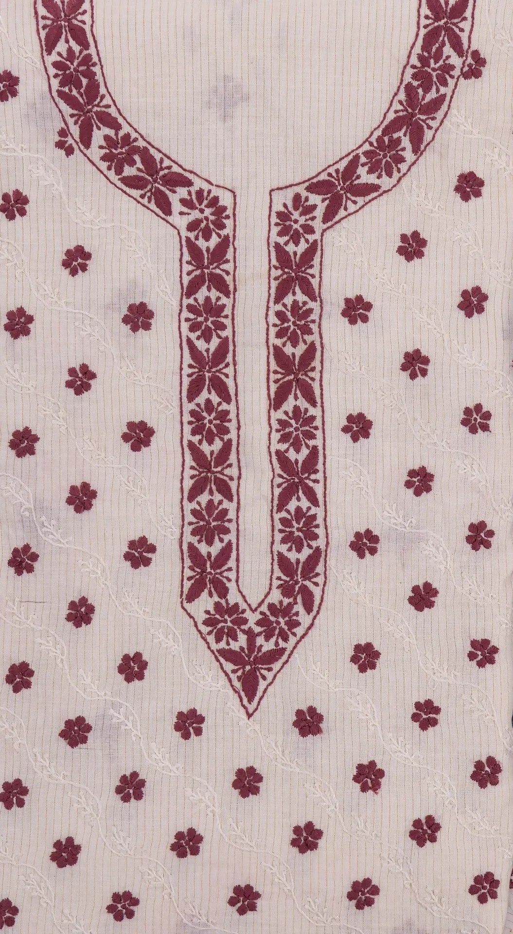 Premium Off White Mangalgiri Cotton Lucknow Chikankari Unstitched Kurti Set by Adrika