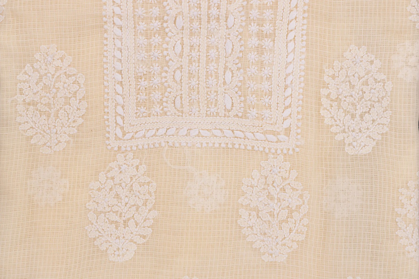 Adrika Lucknow Chikankari Cotton Kota Hand Embroidered Unstitched Kurta in white