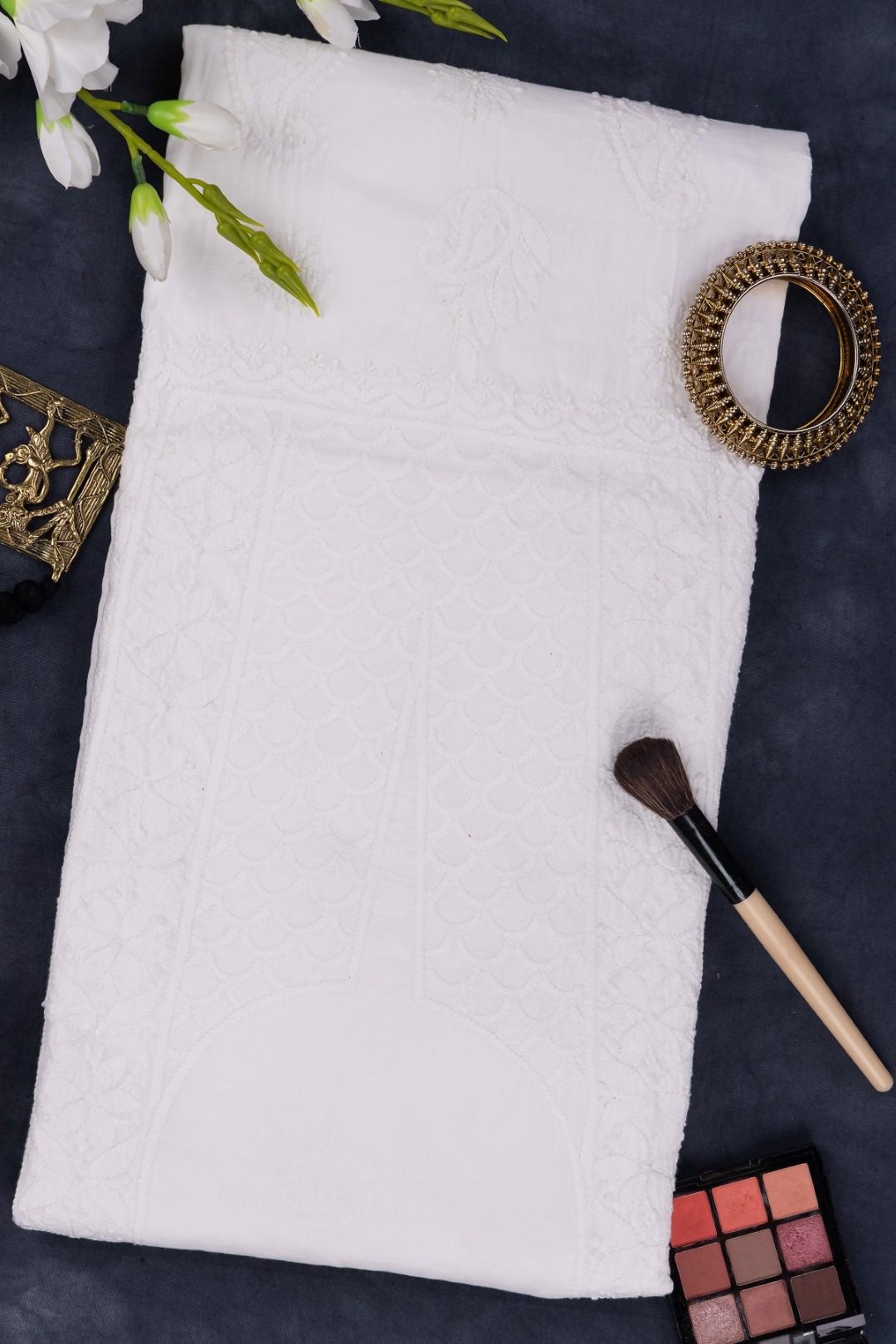 Adrika's White Cotton Lucknow Chikankari Unstitched Kurti