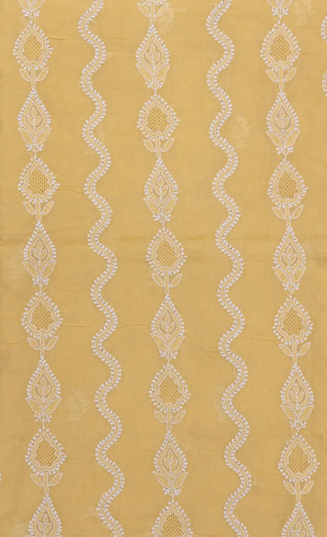 Beautiful Lucknow Chikankari Macaroon Yellow Cotton Unstitched Kurti by Adrika