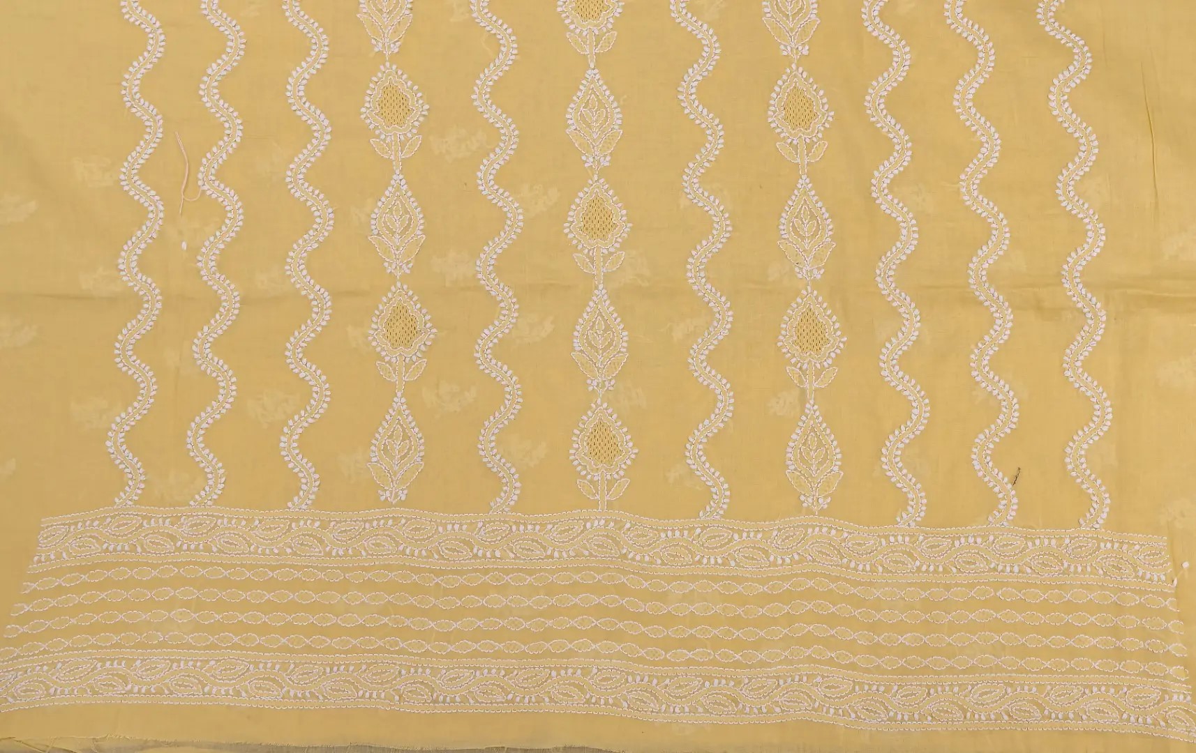 Handcrafted Lucknow Chikankari Macaroon Yellow Cotton Unstitched Kurti by Adrika