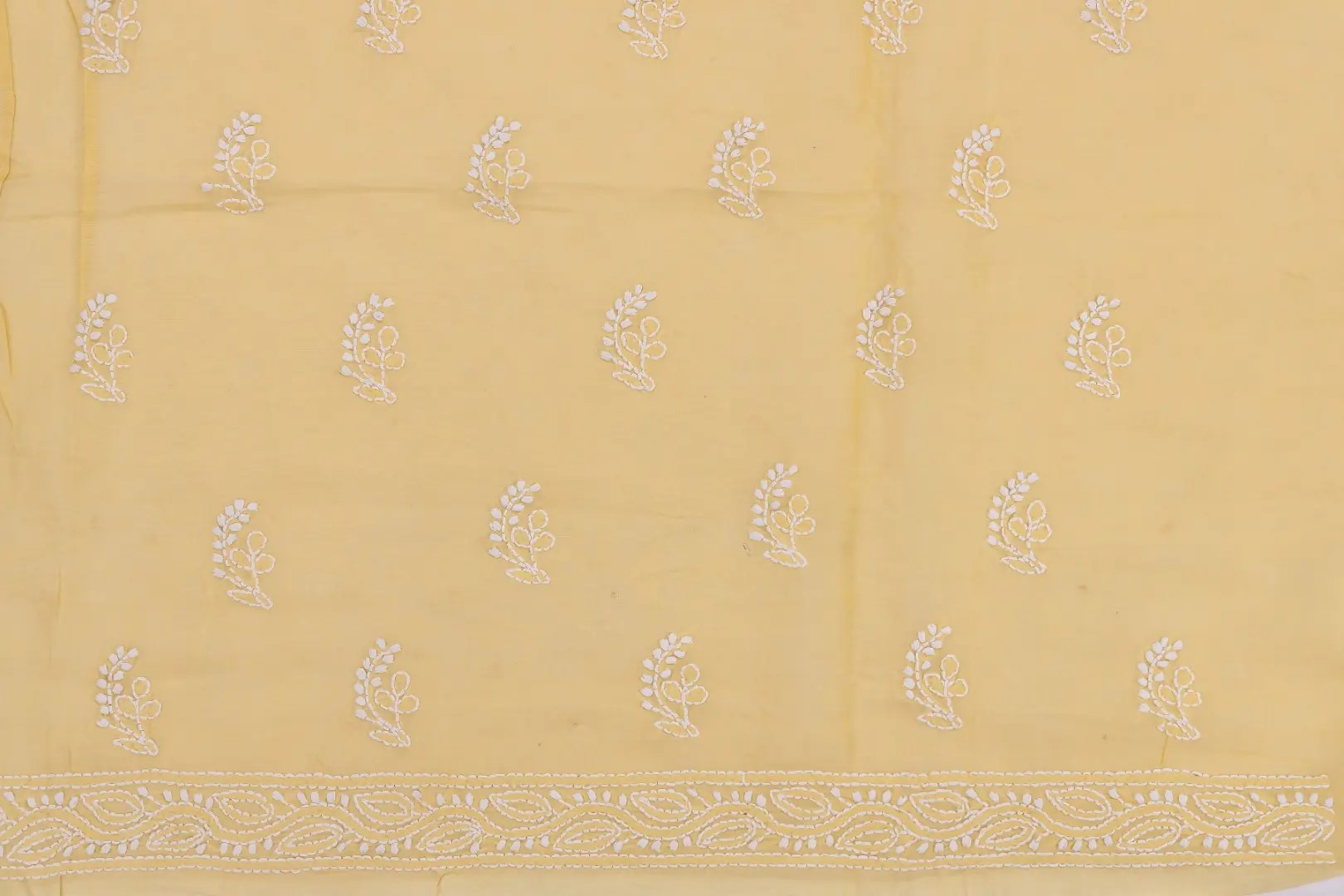 Elegant Lucknow Chikankari Macaroon Yellow Cotton Unstitched Kurti by Adrika