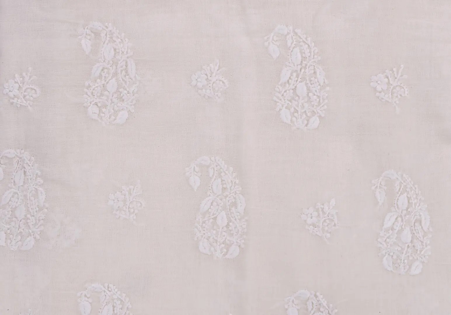 Handcrafted Lucknow Chikankari Off White Mangalgiri Cotton Unstitched 2-Piece Kurti Set by Adrika