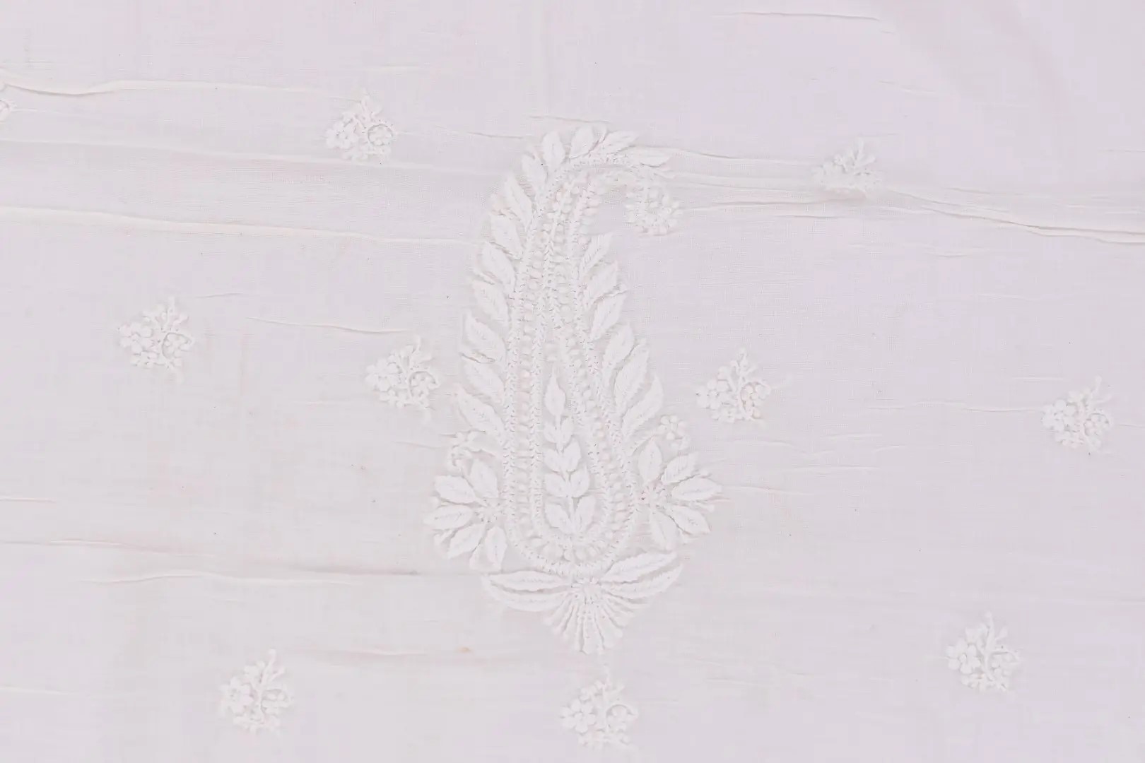 Elegant and Traditional Lucknow Chikankari Off White Mangalgiri Cotton Unstitched 2-Piece Kurti Set by Adrika