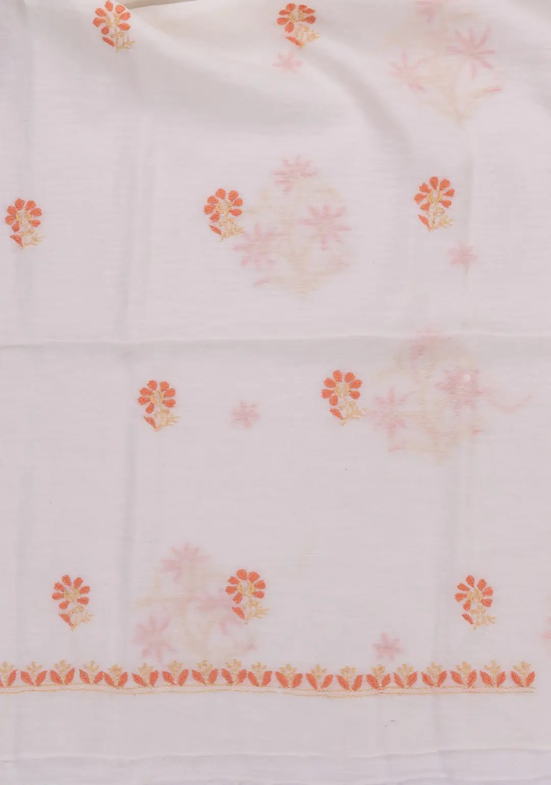 Traditional Lucknow Chikankari Off White Chanderi Cotton Unstitched 2-Piece Kurti Set by Adrika