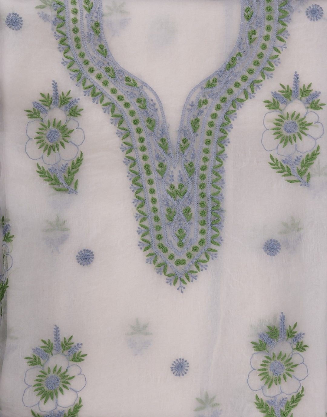 Exquisite Hand-embroidered Lucknow Chikankari Organza Unstitched 2-Piece Kurti Set by Adrika