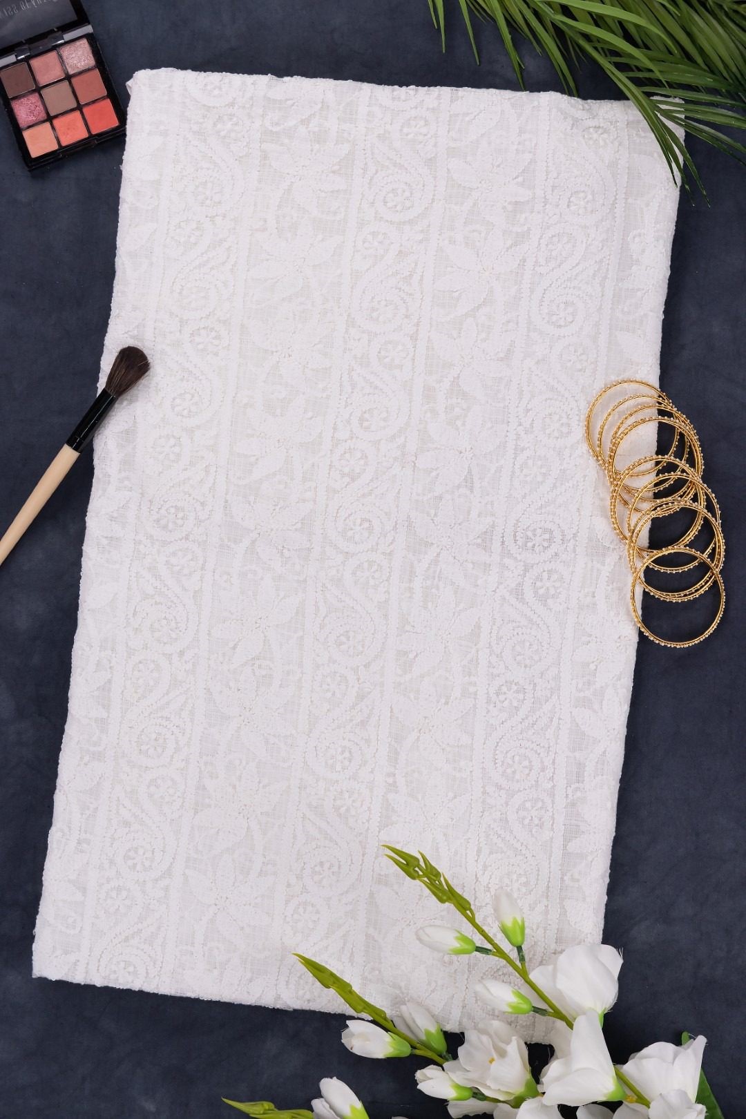 Adrika's Lucknow Chikankari White Kota Cotton Unstitched Kurti