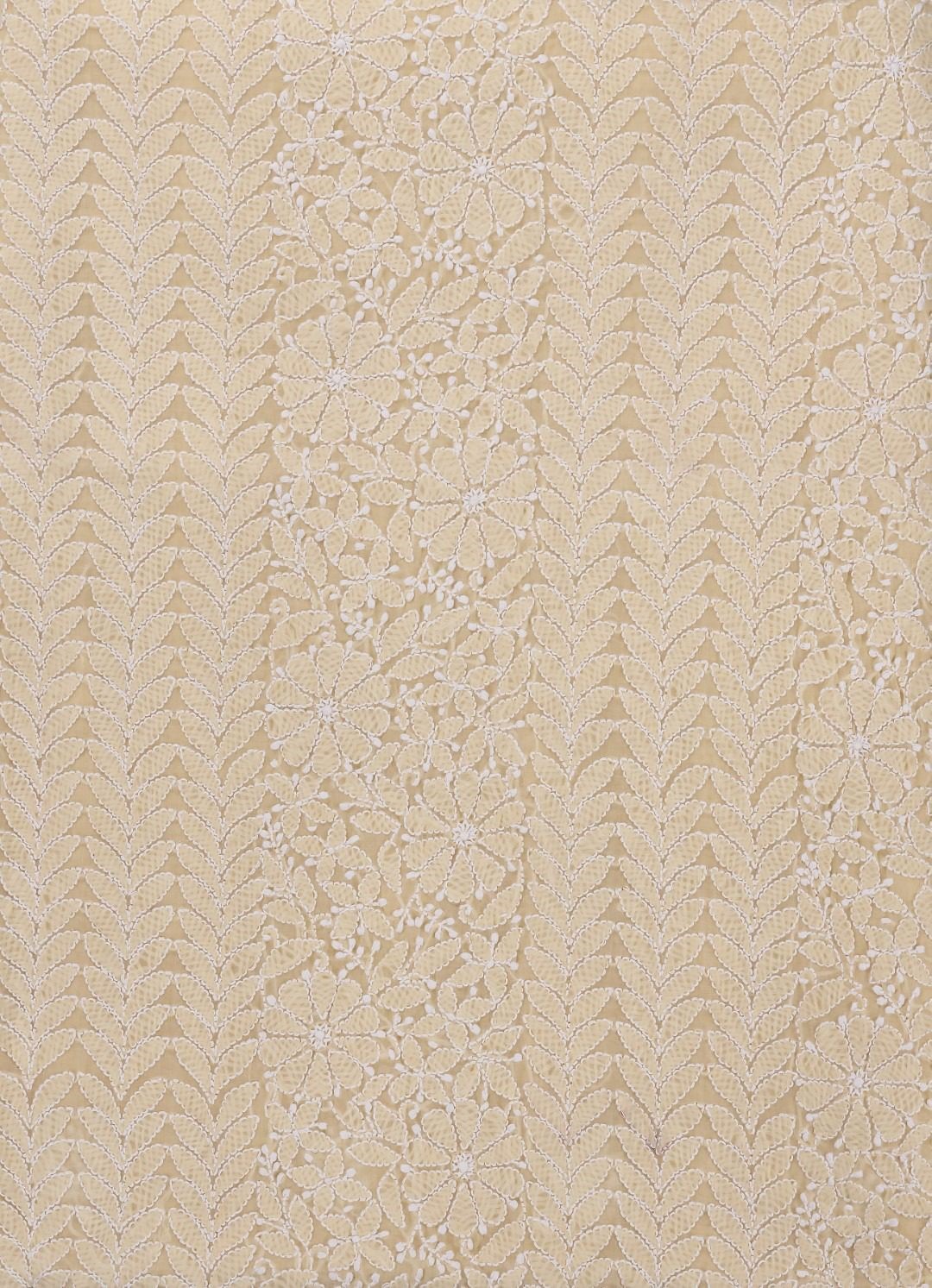 Beautiful Lucknow Chikankari Beige Cotton Unstitched 3-Piece Kurti Set by Adrika