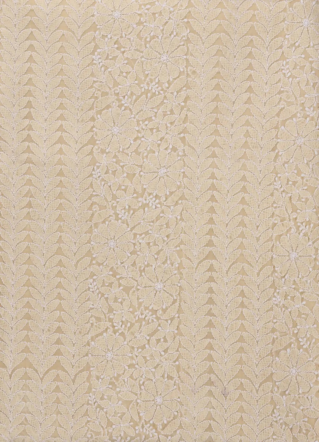 Beautiful Lucknow Chikankari Beige Cotton Unstitched 3-Piece Kurti Set by Adrika