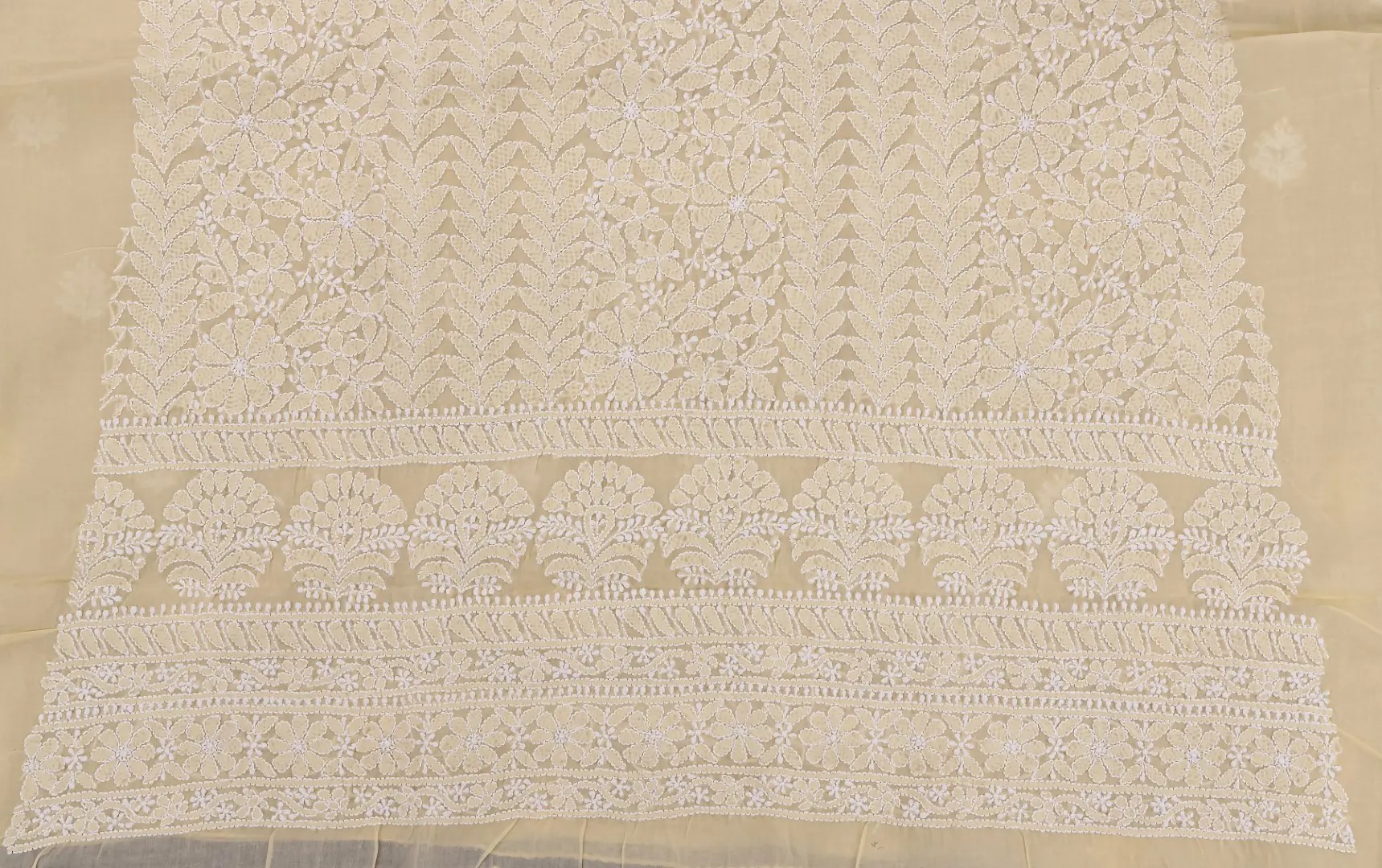 Elegant Lucknow Chikankari Beige Cotton Unstitched 3-Piece Kurti Set by Adrika