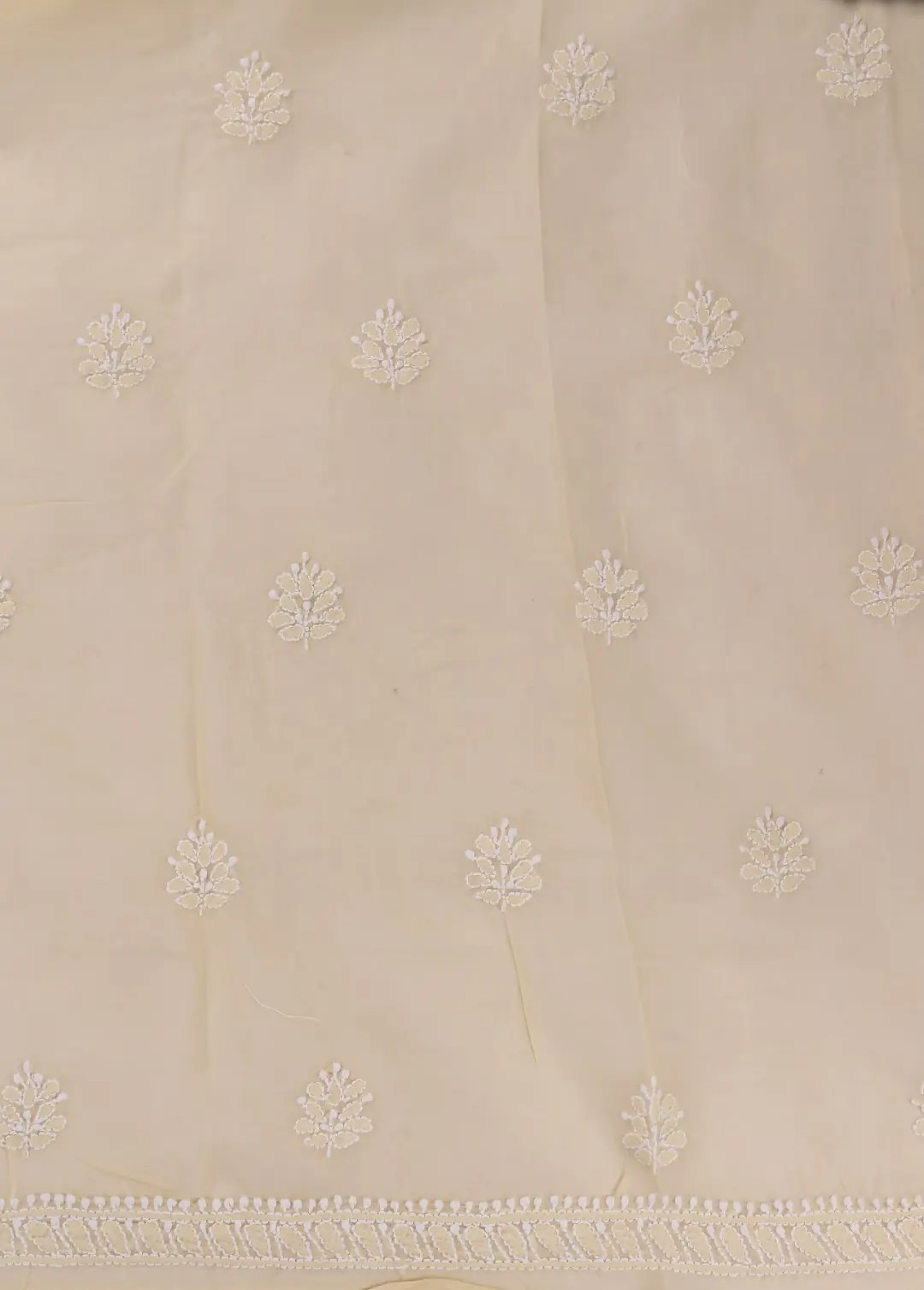 Hand-embroidered Lucknow Chikankari Beige Cotton Unstitched 3-Piece Kurti Set by Adrika