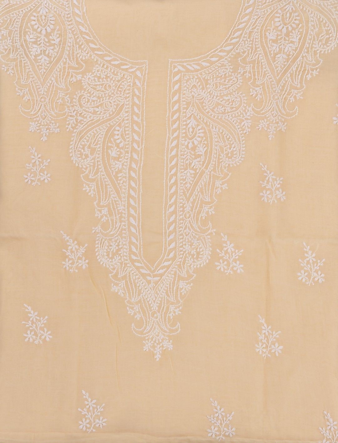 Exquisite Lucknow Chikankari Lemon Yellow Cotton Unstitched 3-Piece Kurti Set by Adrika