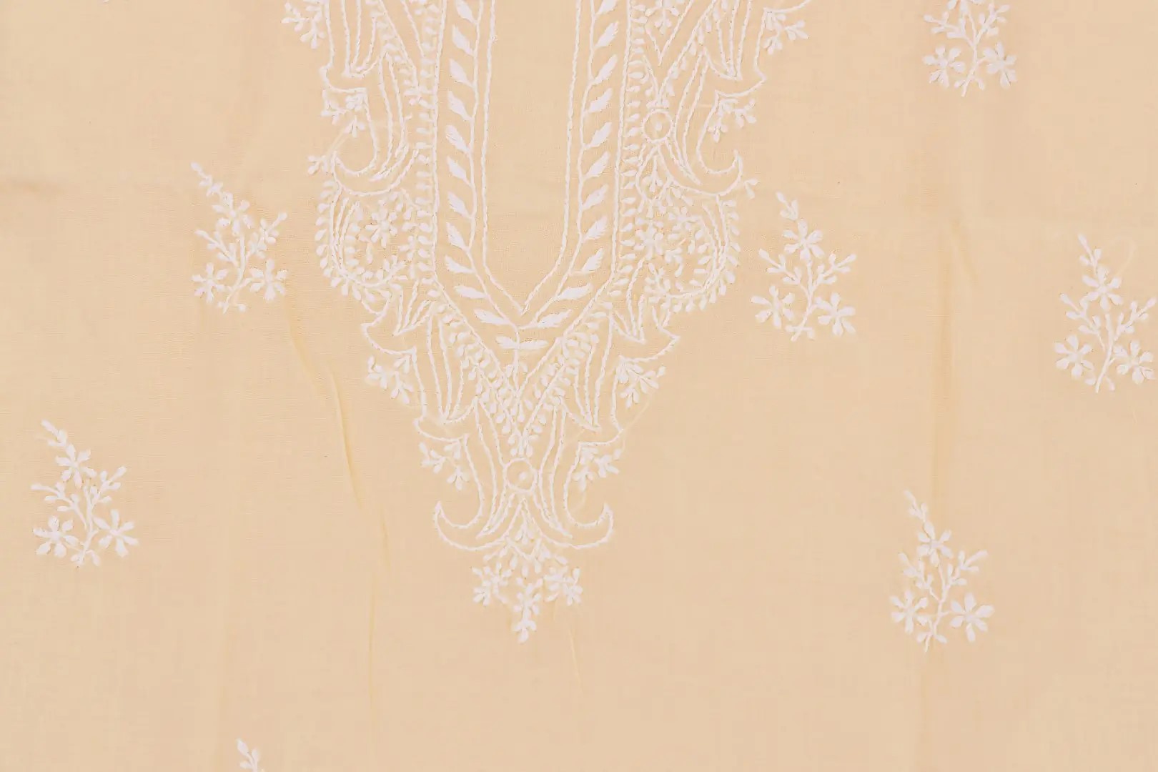 Hand-embroidered Lucknow Chikankari Lemon Yellow Cotton Unstitched 3-Piece Kurti Set by Adrika