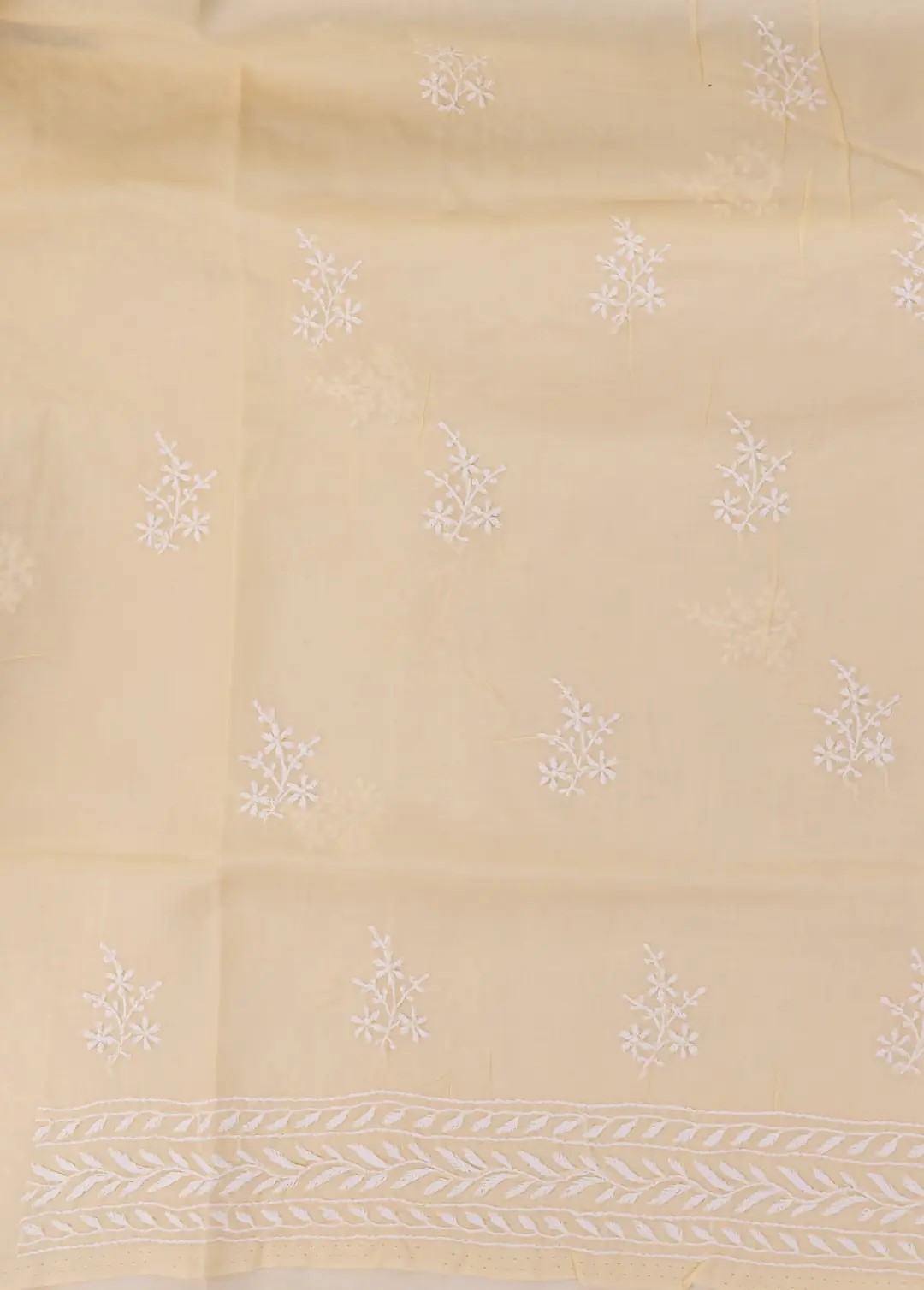 Traditional Lucknow Chikankari Lemon Yellow Cotton Unstitched 3-Piece Kurti Set by Adrika