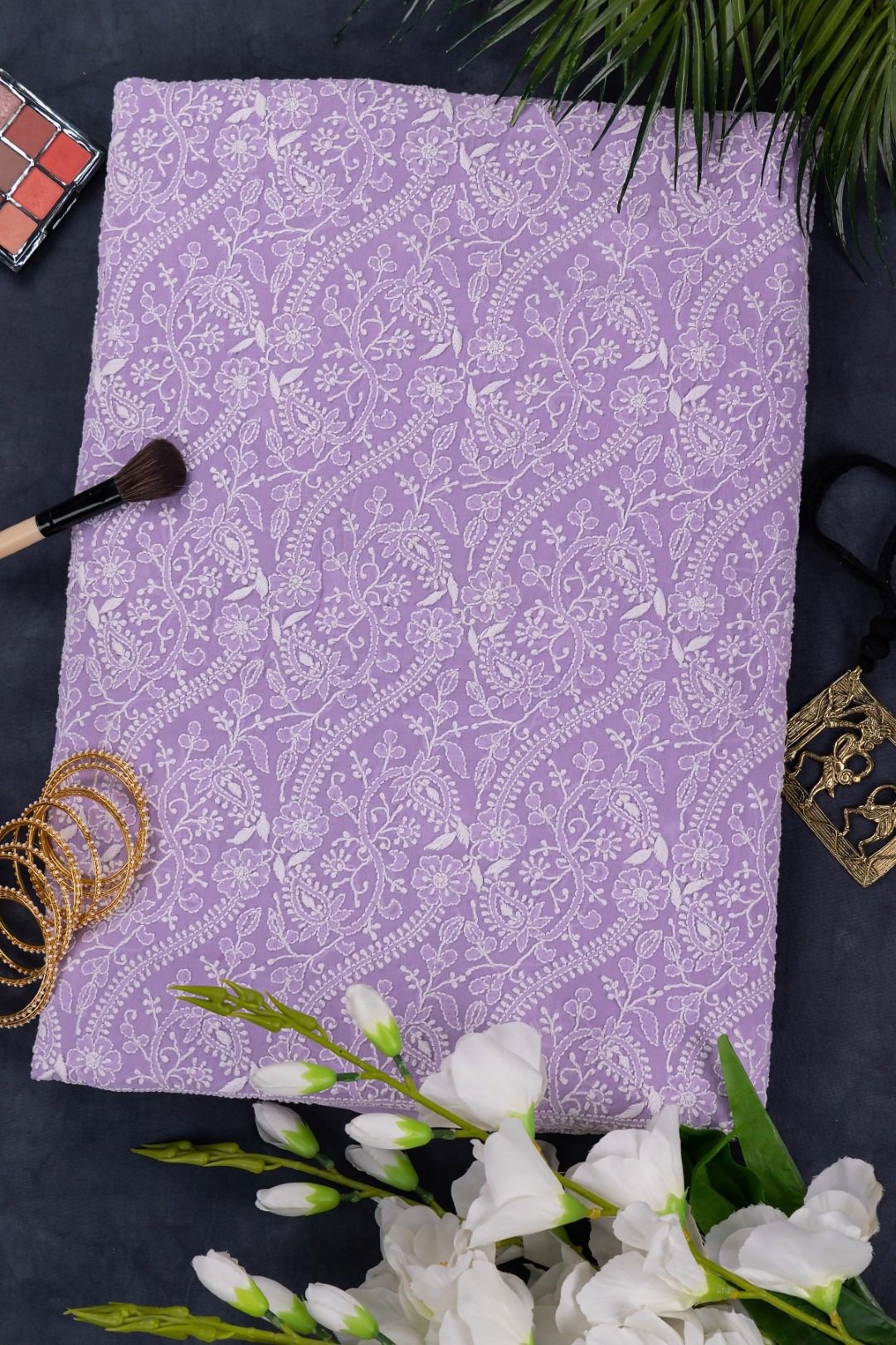 Adrika's Lucknow Chikankari Mauve Colour Georgette Unstitched 2-Piece Kurti Set