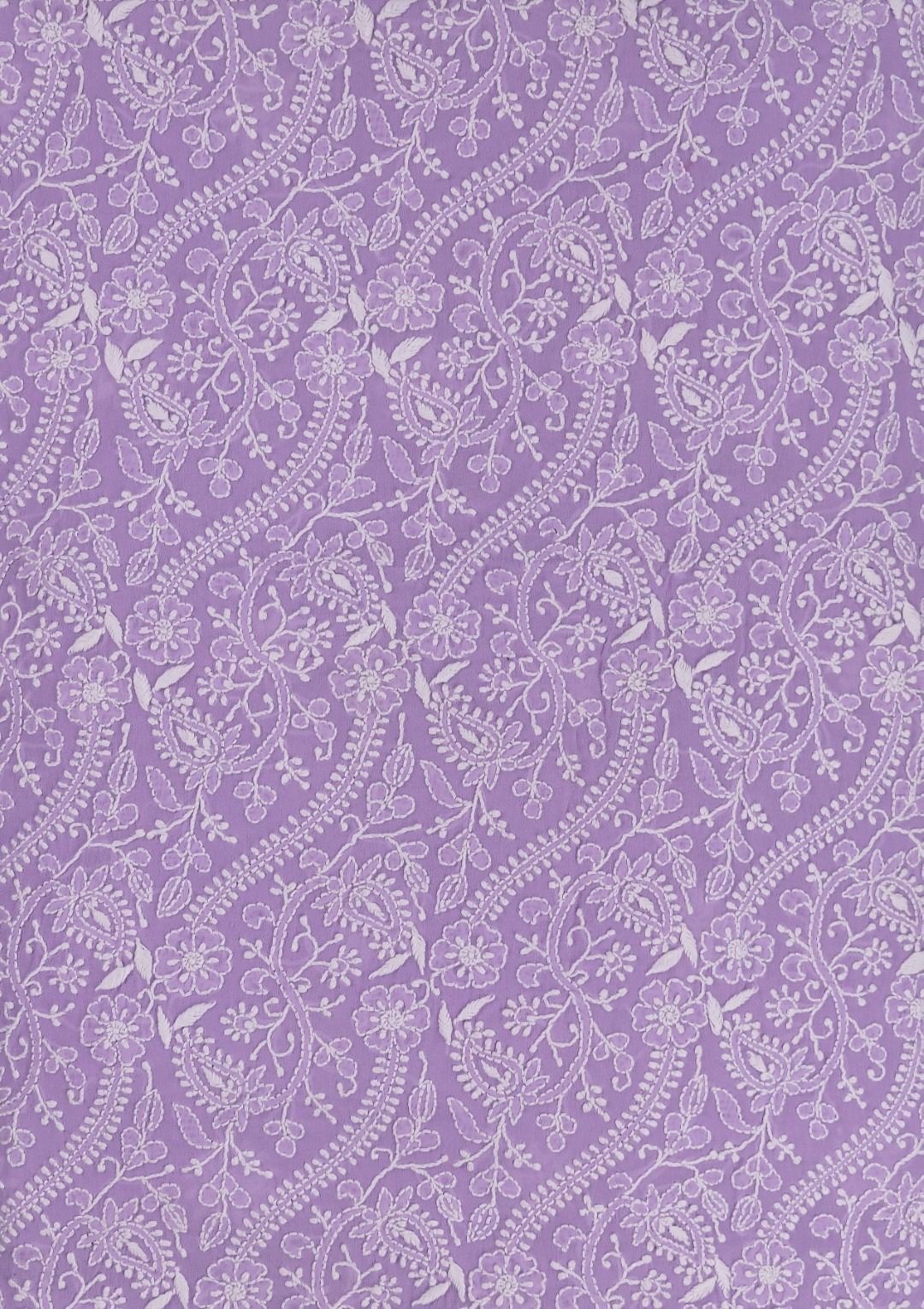 Handcrafted Lucknow Chikankari Mauve Colour Georgette Unstitched 2-Piece Kurti Set by Adrika