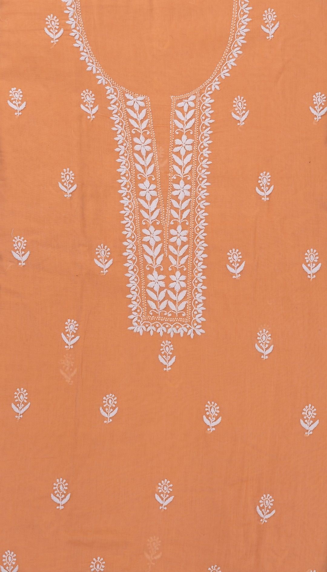 Elegant Lucknow Chikankari Cantaloupe Orange Cotton Unstitched 2-Piece Kurti Set by Adrika