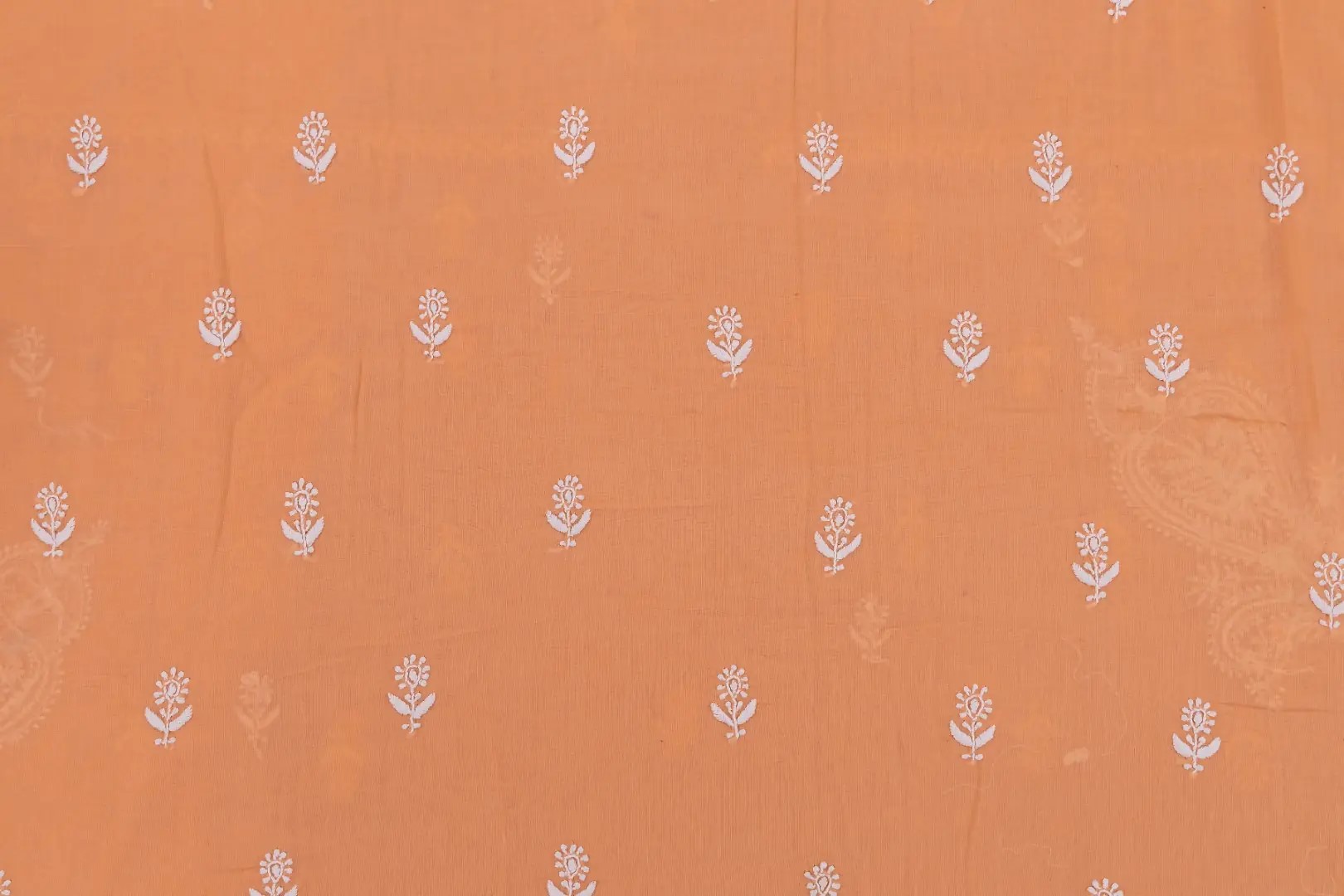 Traditional Lucknow Chikankari Cantaloupe Orange Cotton Unstitched 2-Piece Kurti Set by Adrika