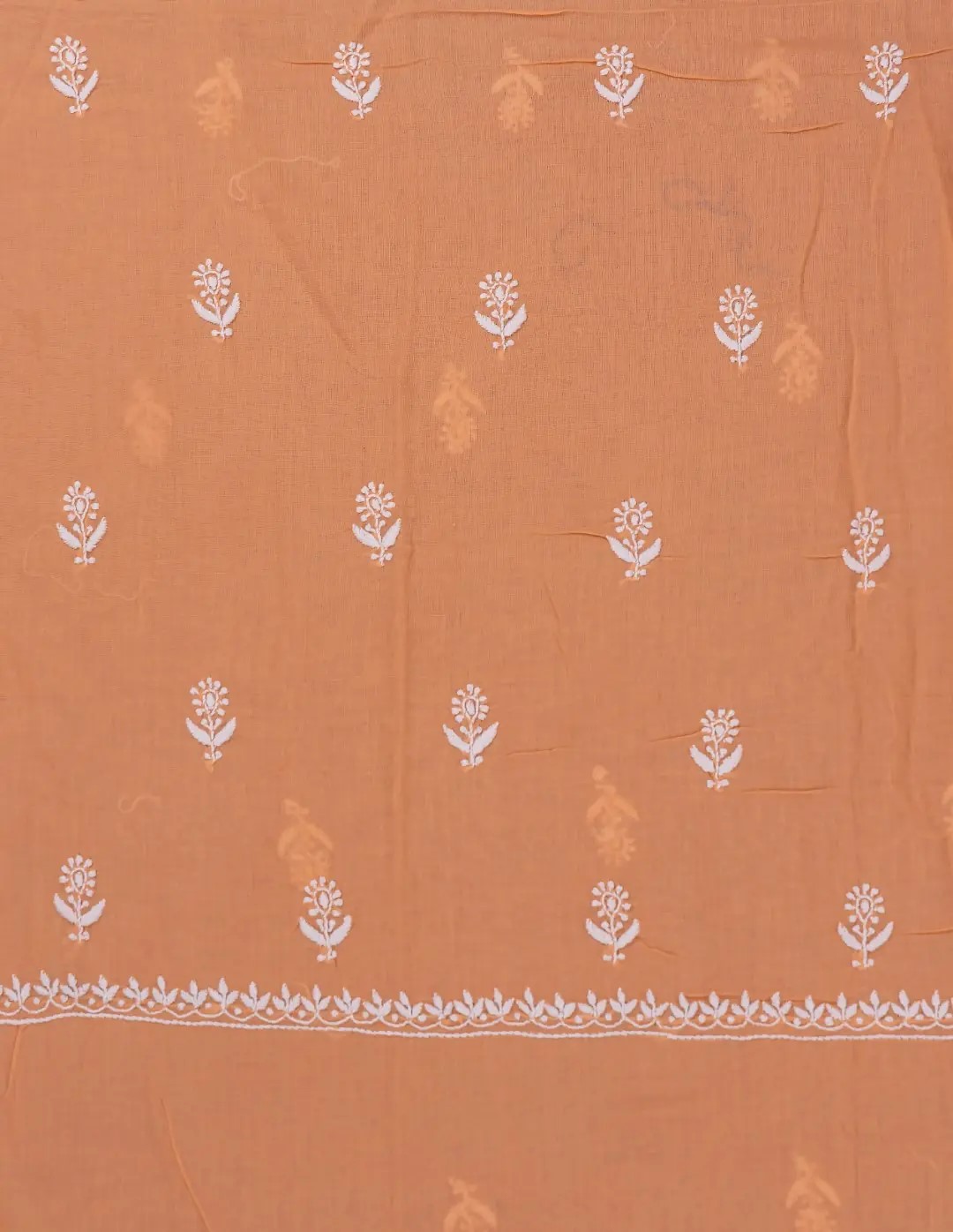 Exquisite Lucknow Chikankari Cantaloupe Orange Cotton Unstitched 2-Piece Kurti Set by Adrika