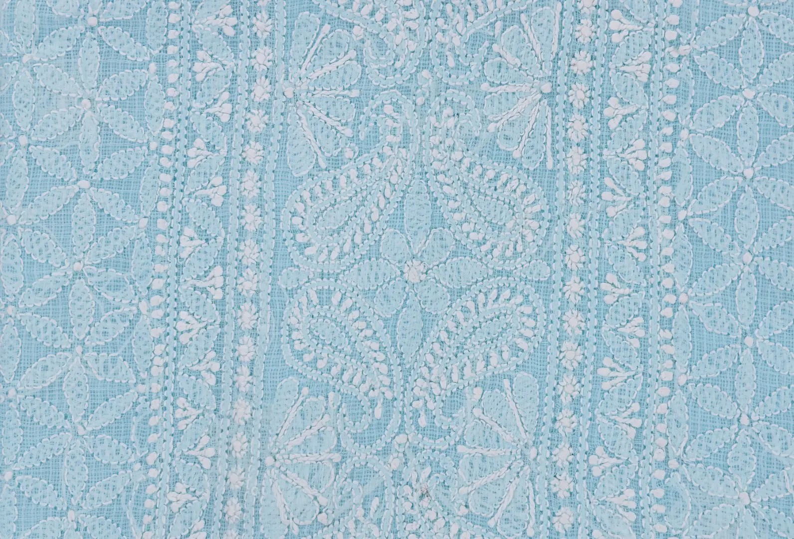 Handcrafted Lucknow Chikankari Light Blue Kota Cotton Unstitched Kurti by Adrika