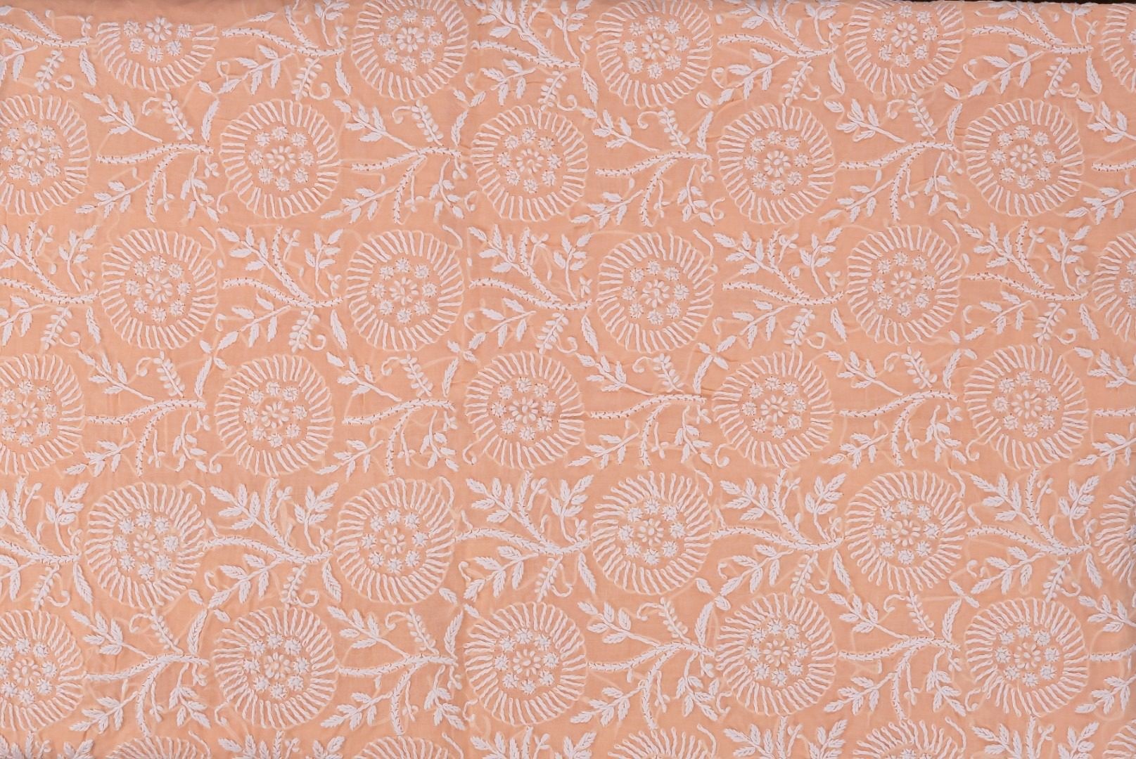 Hand-embroidered premium Lucknow Chikankari Peach Cotton Unstitched 3-Piece Kurti Set by Adrika