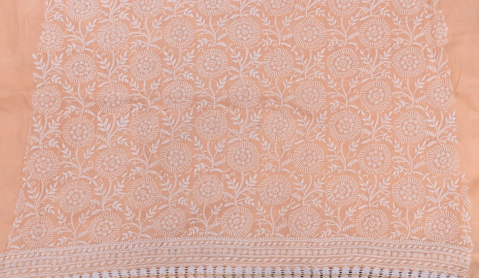 Traditional premium Lucknow Chikankari Peach Cotton Unstitched 3-Piece Kurti Set by Adrika