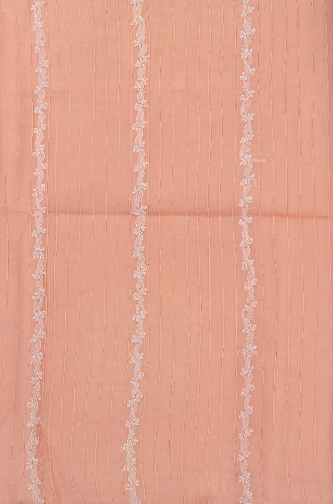 Adrika's premium Lucknow Chikankari Peach Cotton Unstitched 3-Piece Kurti Set
